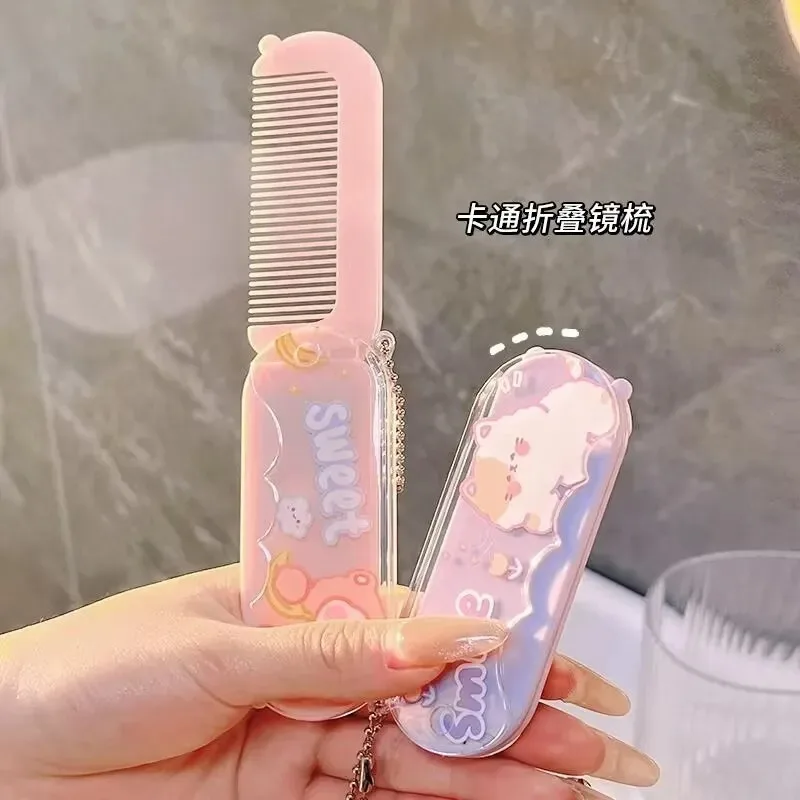 Cartoon Folding Small Comb Creative Mirror Comb 2-in-1 Outdoor Special Convenient Portable Mini Makeup Mirror Set