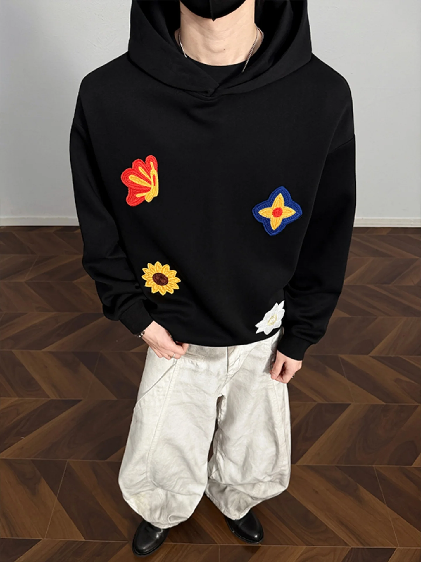 

Floral Embroidery Hoodie Men's Spring New Loose Fit Design Cool Haome Sweatirt Casual Wear Home Office Outdoor