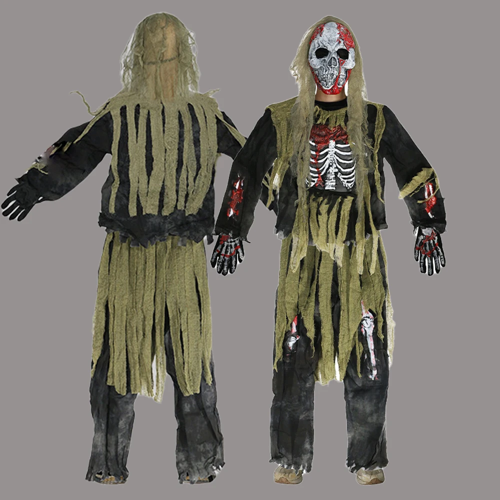 Bambini Bloody Skeleton Zombie Costume Cosplay bambini che vivono Dead Swamp Skull Monster Purim Halloween Carnival Party Suit Costume