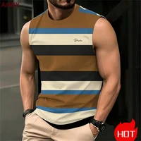Simple Casual Striped Print sleeveless T-shirt For Men Street Men's tank tops Summer casual vest Clothing Loose Oversized TShirt