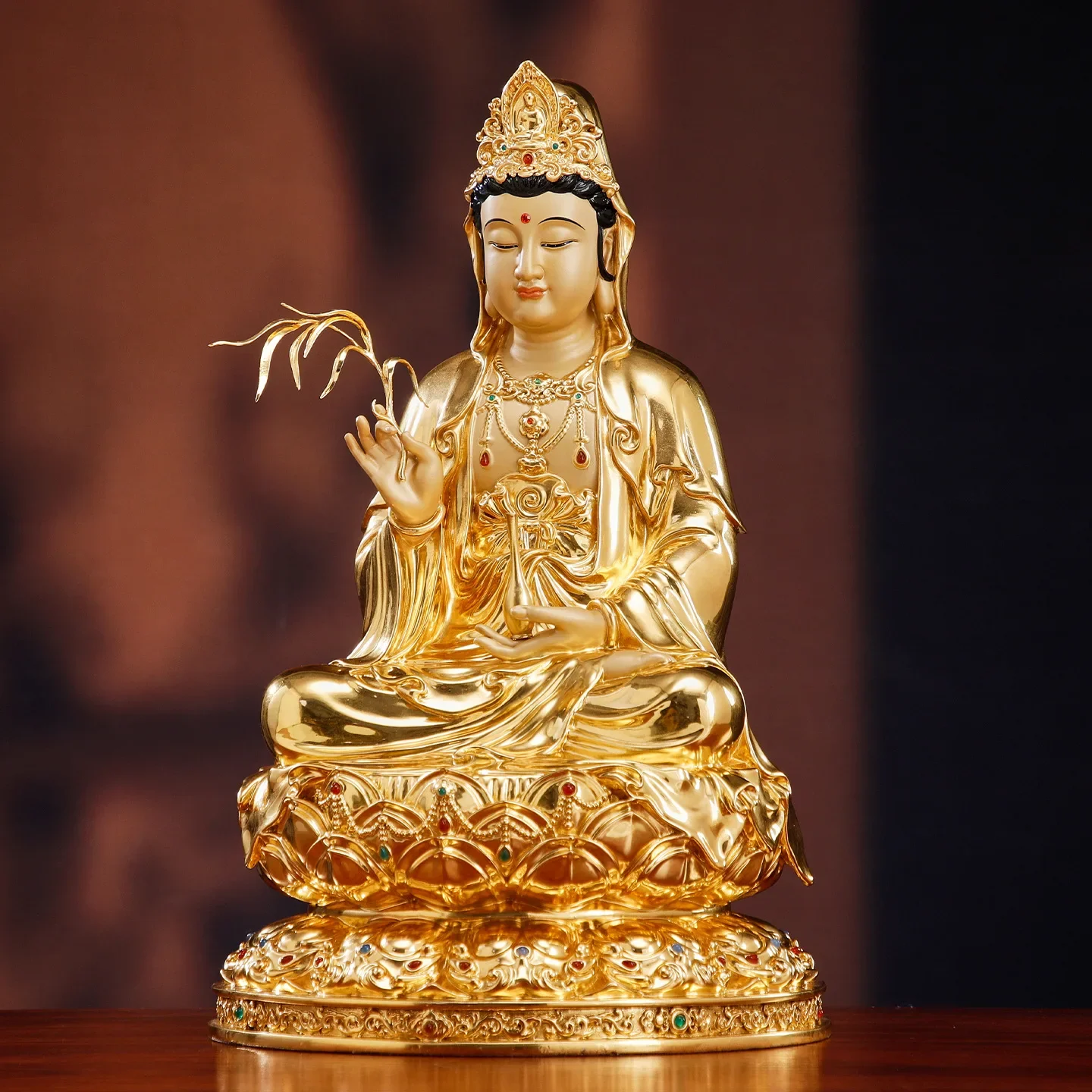 a8 pure copper gold  Bodhisattva Buddha statue is dedicated to Great Mercy and Compassion  statue Saha Three Sages ornament