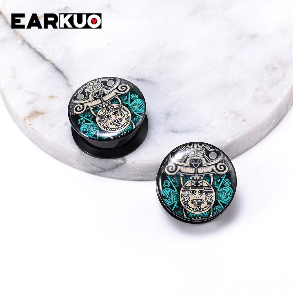 EARKUO Vintage Acrylic Sun Moon Lock Cat Fish Ear Plugs Tunnels Piercing Body Jewelry Earring Gauges Stretchers Expanders 2PCS