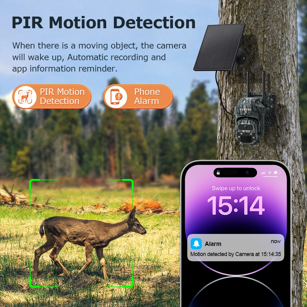SECTEC Solar Camera 4G SIM/WIFI Wireless Security Outdoor 5MP PIR Motion Detection Camouflage Mini Solar Battery PTZ Camera