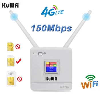 KuWfi 4G LTE CPE Wifi 무선 라우터, CAT4 150Mbps, 잠금 해제 4G LTE SIM 와이파이 라우터, 외부 안테나 WAN LAN RJ45