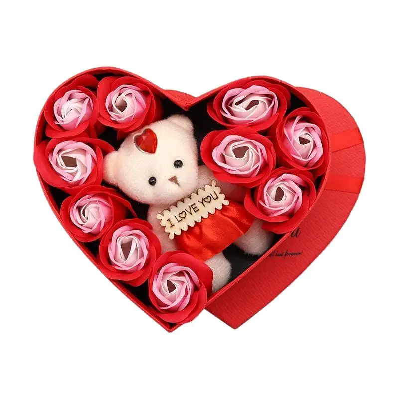 NUEVO Cofre de Regalo con Rosas de Jabón Rojas y Rosas, con Oso de Peluche, para el Día de San Valentín, Día de la Madre, Aniversario, Regalo de Boda, Decoraciones para Fiestas
