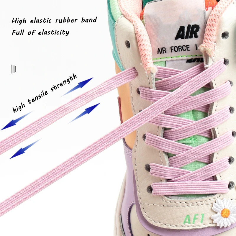 Elastic Laces Sneakers AJ/AF1 Flat Shoelaces Rubber Band High Quality Metal Toe Cap Colorfu Laces for Shoes Classic Shoestring