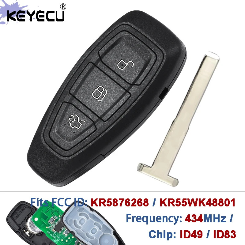 KEYECU KR5876268/ KR55WK48801 434MHz ID49/ ID83 رقاقة مفتاح بعيد ذكي لفورد فوكس C-Max مونديو كوغا فييستا B-Max ذكي #1