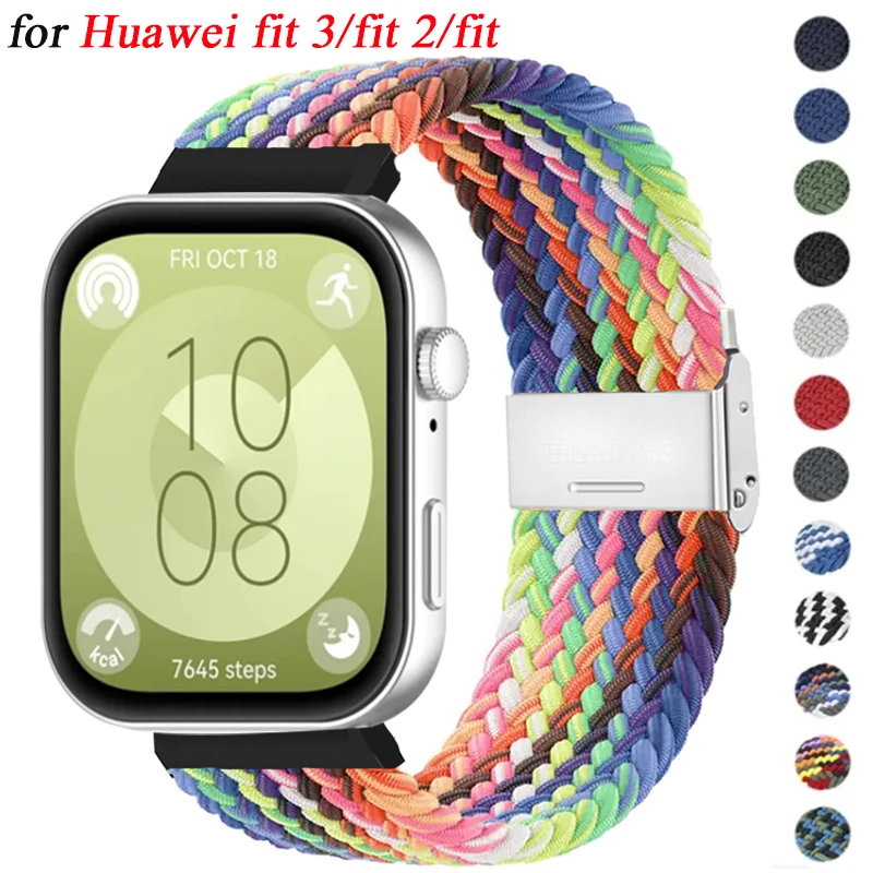 Nylon Braided Watch Strap for Huawei Watch Fit 3 2 1 Elastic Loop for Huawei Watch Fit Adjustable Band Bracelet Metal Connector