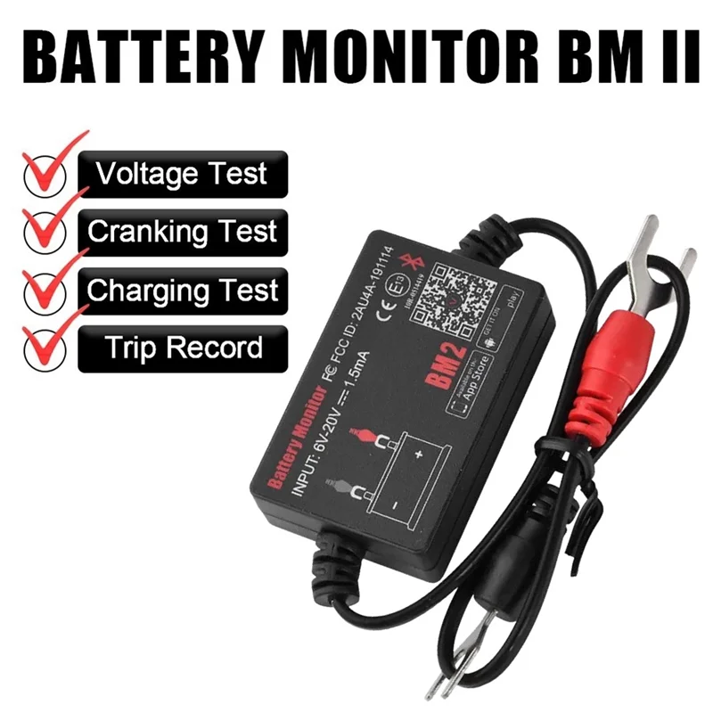 

BM2 Battery Monitor Tester 12V Battery Monitor Bluetooth 4.0 Car Battery Analyzer Charging Cranking Test Voltage TesterJAS