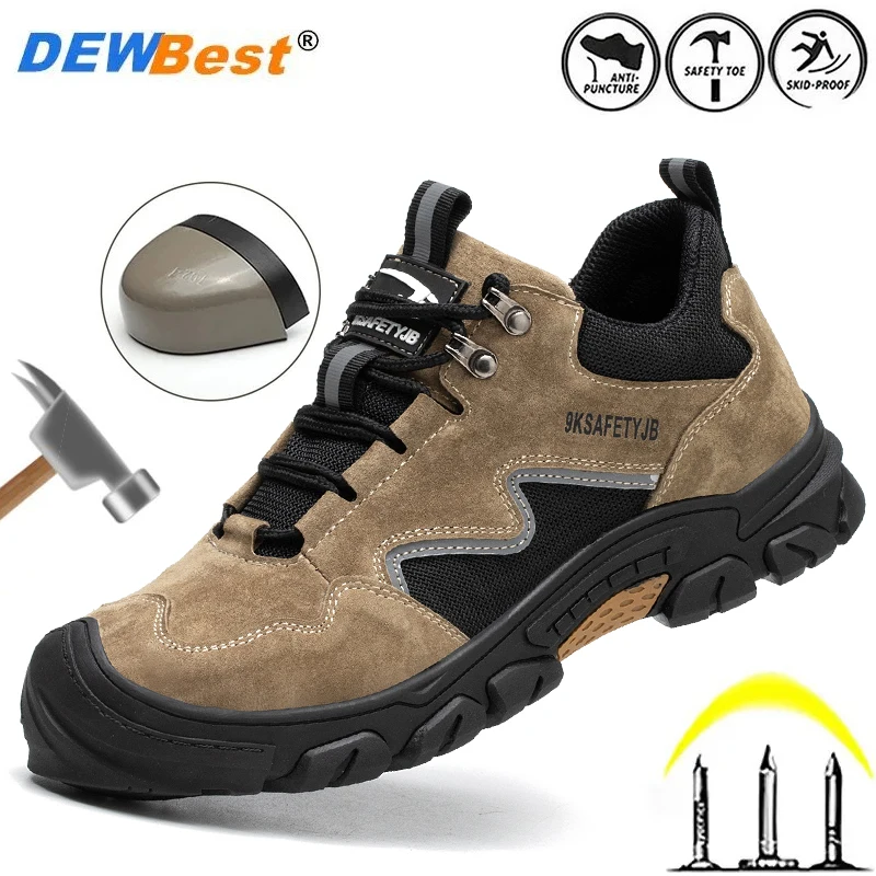 Breathable steel toe cap anti smashing rubber tire sole work shoes for men, lightweight and anti slip safety shoes