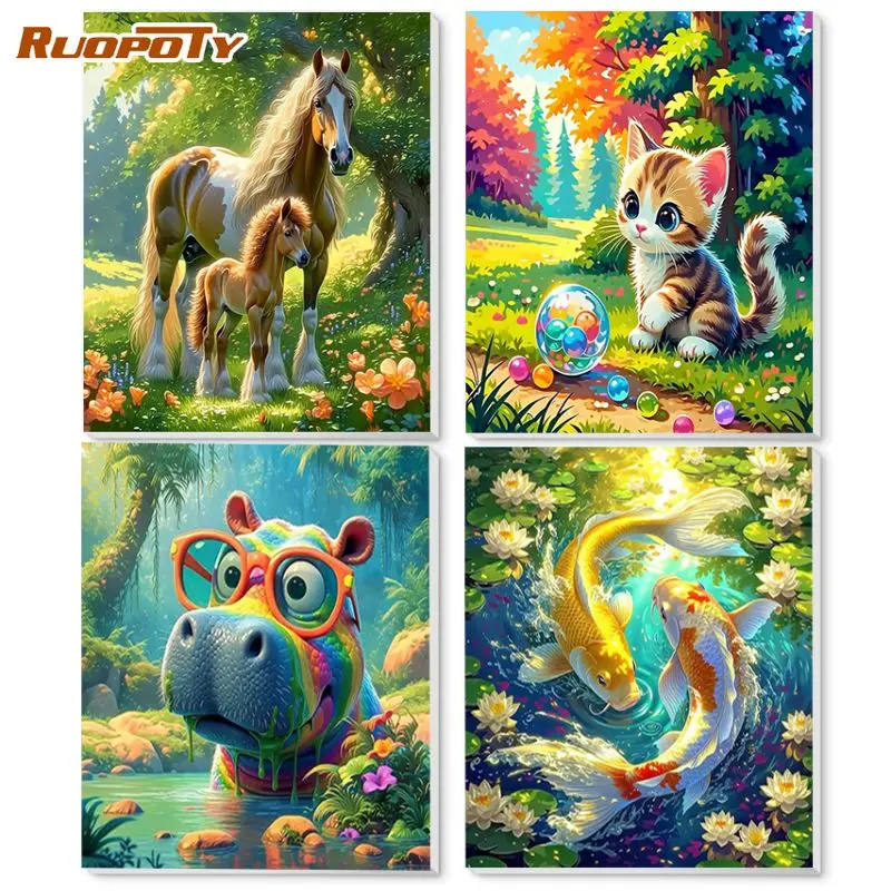 RUOPOTY Hippopotamus Painting By Numbers Unframe Paint With Numbers Animal Classic Handiwork Art Crafts DIY Kits for Beginners