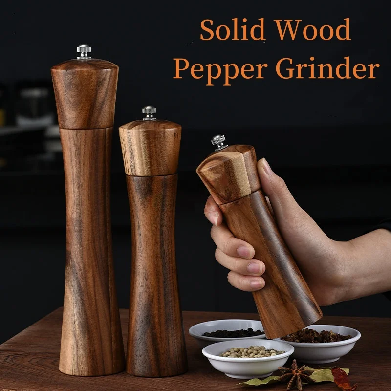 

Wooden Pepper Grinder,Salt and Pepper Mill with Strong Adjustable Ceramic Mill Hand Shaker Spice Grinder Kitchen Tool 6/8/10inch