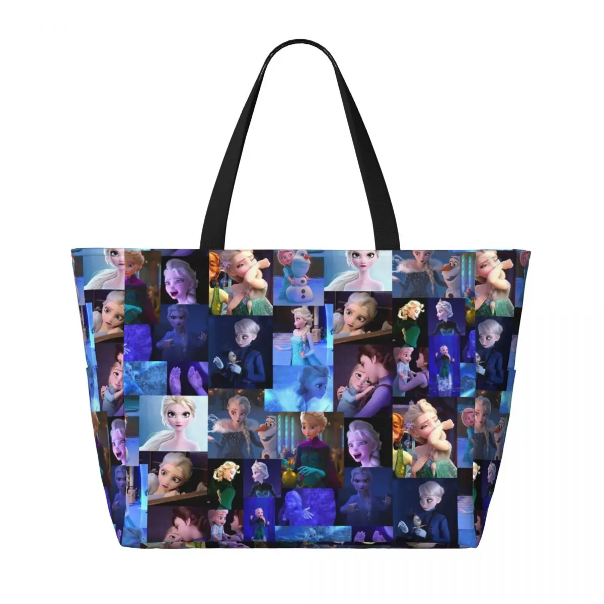 Custom Frozen Princess Elsa Travel Tote Bag Women Large Capacity Cartoon Groceries Shoulder Shopping Bags