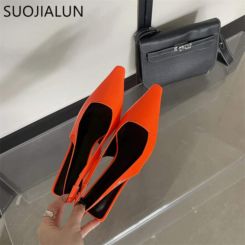 SUOJIALUN 2024 Spring New Women Sandal Shoes Fashion Candy Color Ladies Elegant Slingback Sandals Med Heel Dress Pumps Shoes