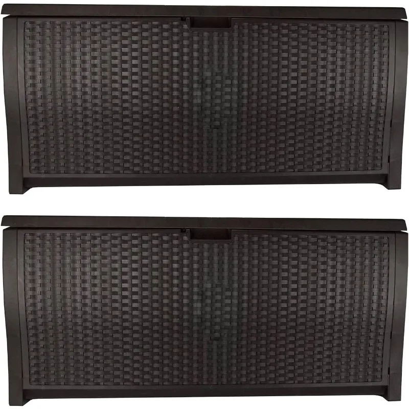 Suncast 99 Gallon Plastic Wicker Deck Box Container Storage for Garden, Garage, Home, Pool, Indoor and Outdoor Use, (2 Pack)