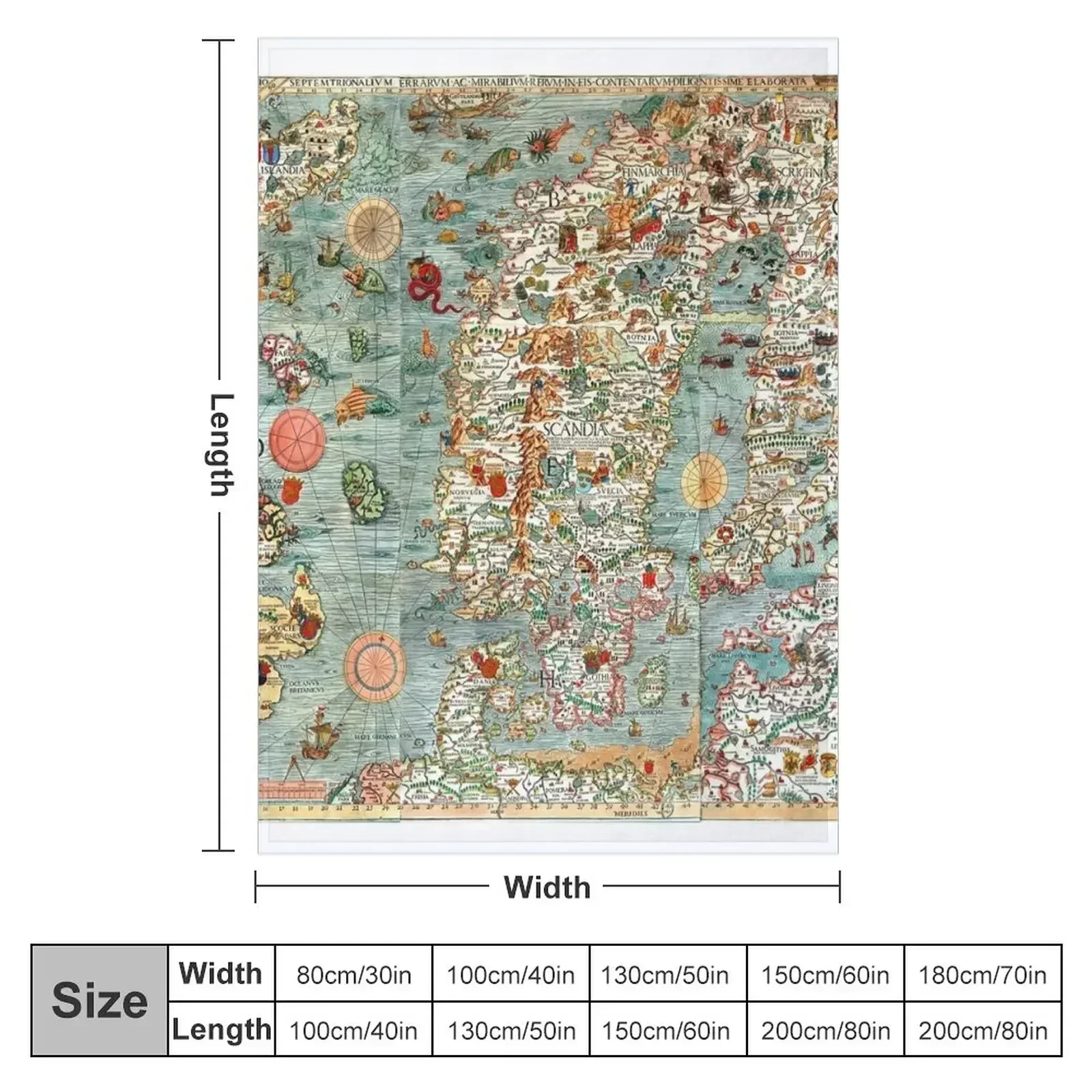 Carta Marina, map of Scandinavia by Olaus Magnus - 1539 Throw Blanket couch cozy soft plush fuzzy picnic outdoor blanket