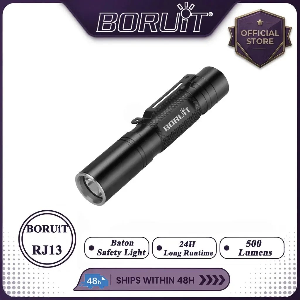 BORUiT RJ13 500LM Super Light Pocket Flashlight EDC Mini Torch Light Portable Clip Aluminum Alloy Emergency Camping Lantern