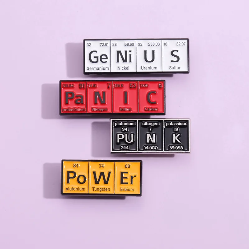 Creative Chemical Science Element Enamel Pin Personality Letter Shape Metal Badge Clothing Accessories Pins Gift To Friends