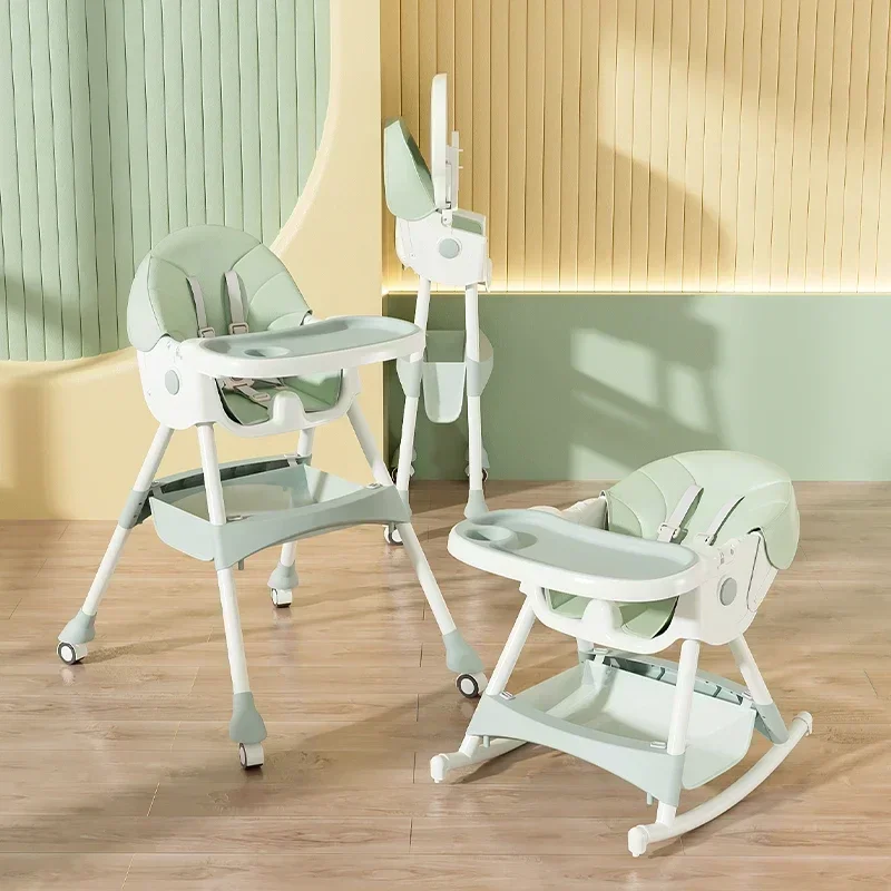 Silla de alimentación de diseño para niños, silla plegable para alimentación de bebé con mecedora ajustable, silla alta para alimentar 5 meses-4 años