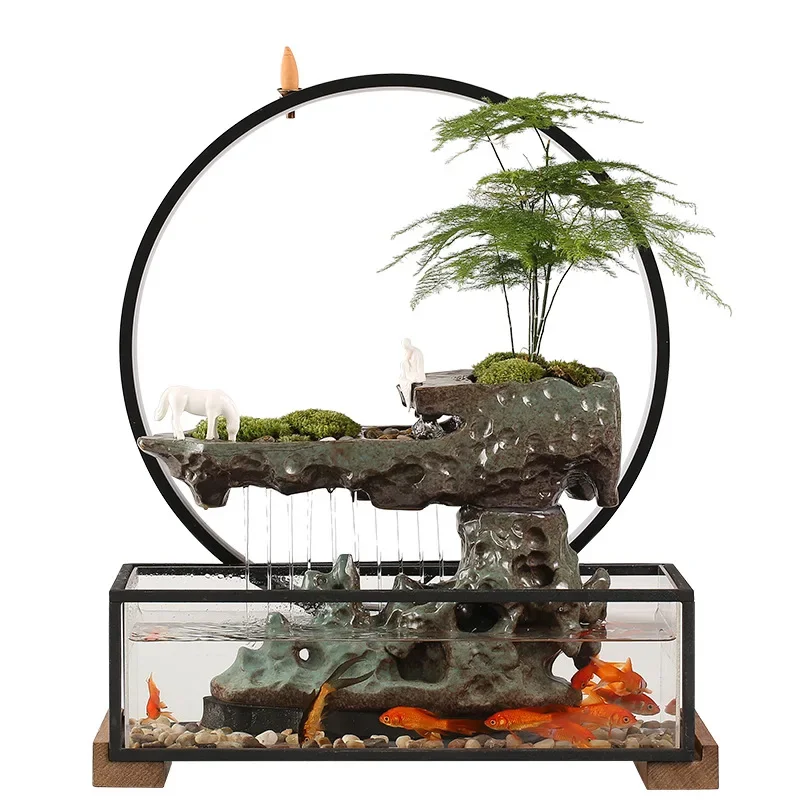 Japanese Tabletop Fountains Creative Aquarium Waterfalls Ceramic Feng Shui Living Room & Office Desktop Atomizing Humidifier