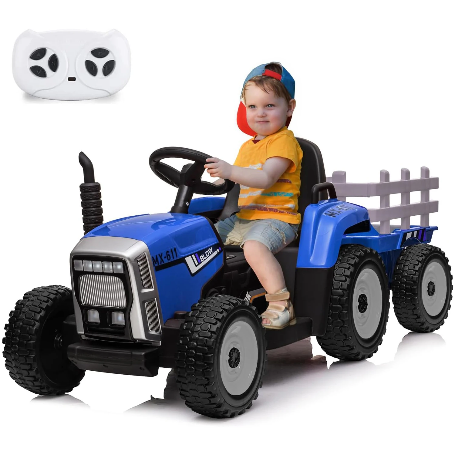 Tracteur pour enfants 35W 12V, avec télécommande de remorque, vitesse jusqu'à 5mph, véhicule électrique pour tout-petits, voiture avec phares Led de 3 à 6 ans