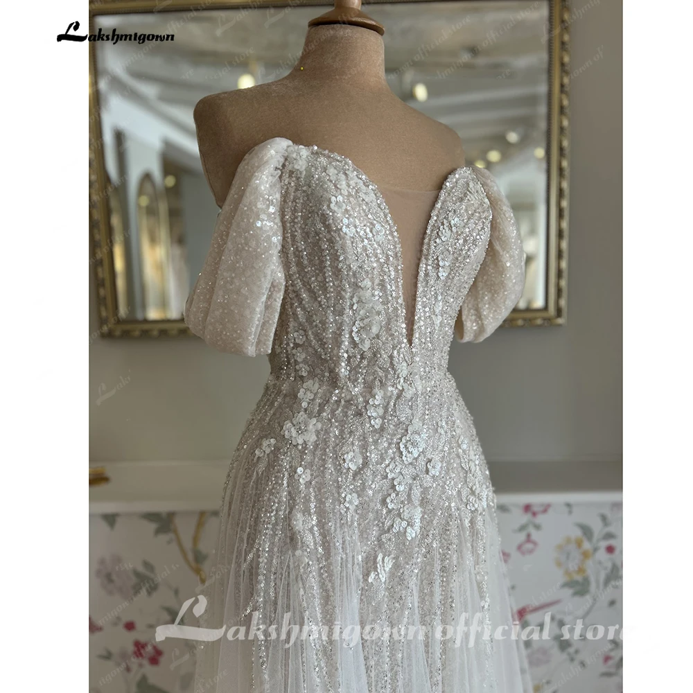 Lakshmigown Schulterfreies Perlen-Spitzenkleid A-Linie V-Ausschnitt Hochzeitskleid für Frauen 2026 Robe Boho Strand Hochzeitsfeier Kleid Maßanfertigung – Detail 7