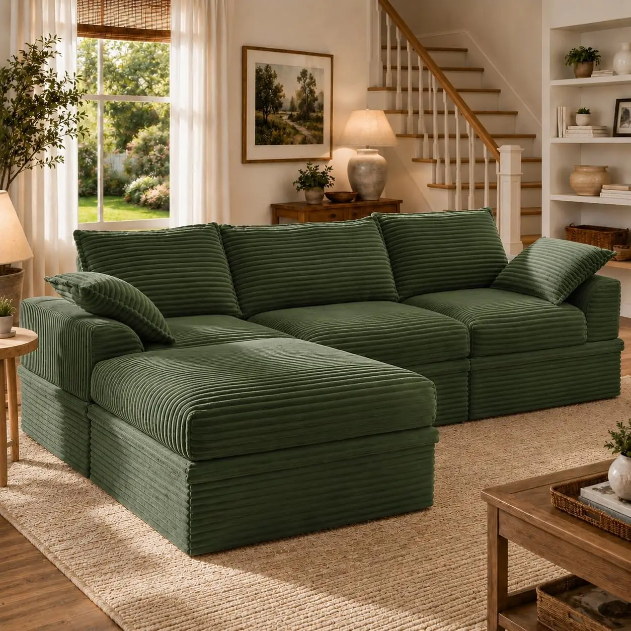 Upgraded Boneless Couch with Storage, Sectional Couches for Living Room, L-Shaped Modular Cloud Corduroy Sofa with, Custom
