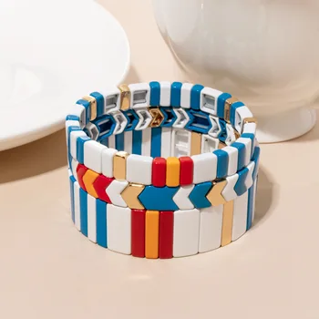 2024กำไลข้อมือเคลือบอีนาเมลสำหรับผู้ชายและผู้หญิง, ชุดยางยืดแฟชั่นแบบเรียบง่าย