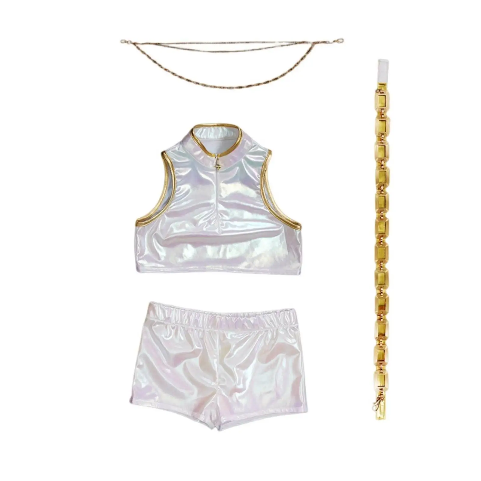 tenue-de-cosplay-pour-spectacle-ensemble-haut-court-et-short-irises-avec-ceinture-ensemble-de-danse-holographique-pour-enfants