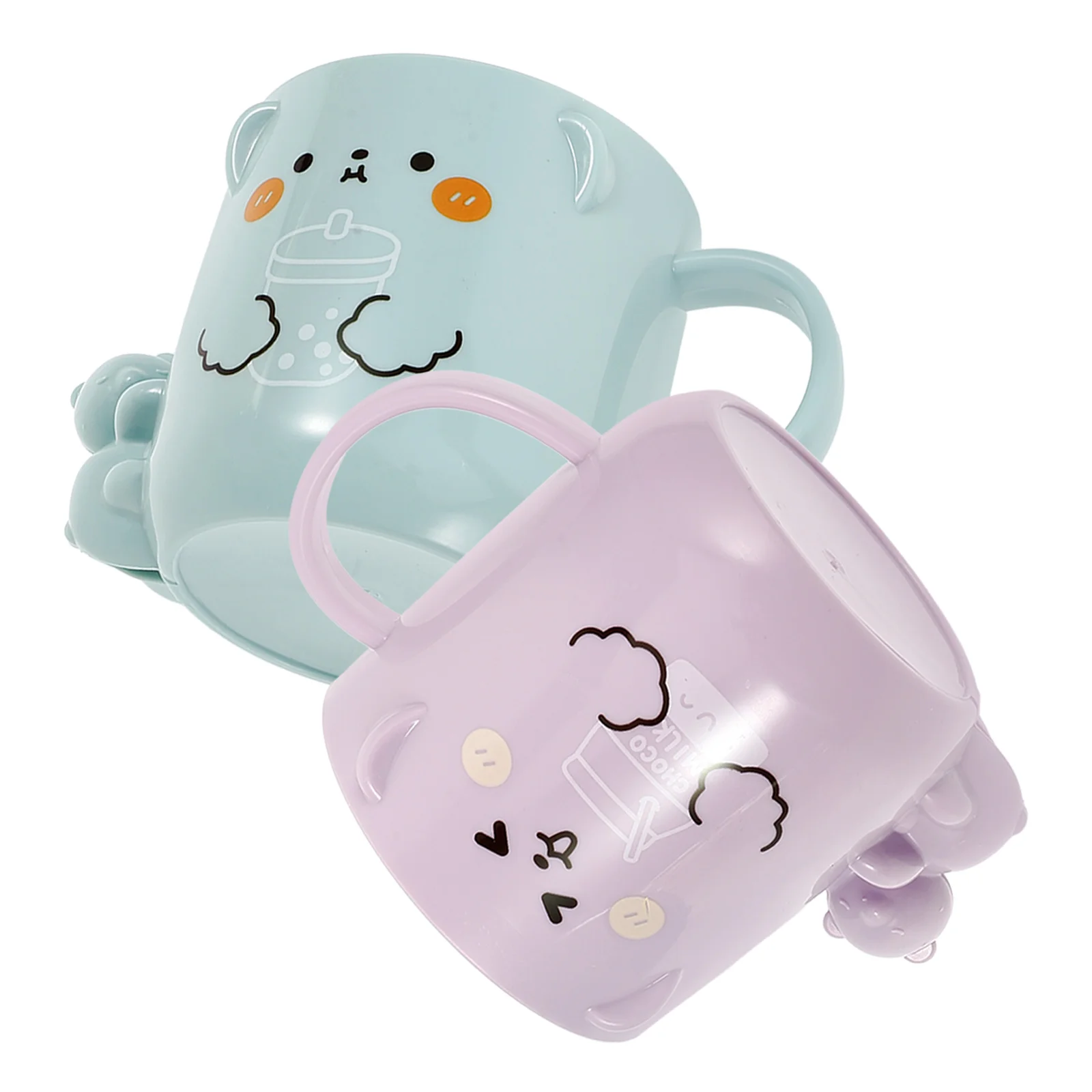 

2 pcs Cartoon Kids Plastic Reusable Bathroom Mugs Toddler Toothbrush Cups Cute Water Drink Mugs for Children Smooth Rounded