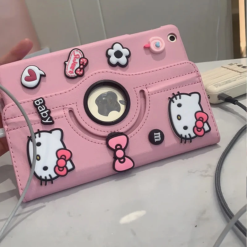 Hello Kitty Kawaii Anime Anti-Fall Tablet Case Cute Diy Cartoon Protective Case Lovely Ipad Case Gifts For Girls