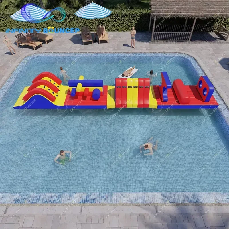 Kids Water Play Equipment Park Inflatable Pool Water Park Inflatable Obstacle Course Water Slide Inflatable Floating Aqua