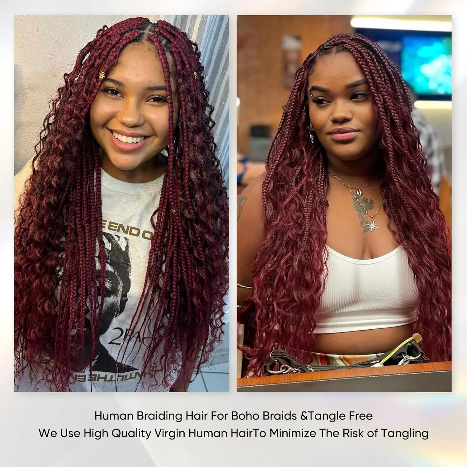 Deep Wave Burgundy Bulk Human Hair 100% ที่ยังไม่ได้ไม่มี Weft สําหรับ Boho Braids Curly Hair Extensions สําหรับ Knotless กล่อง Braiding