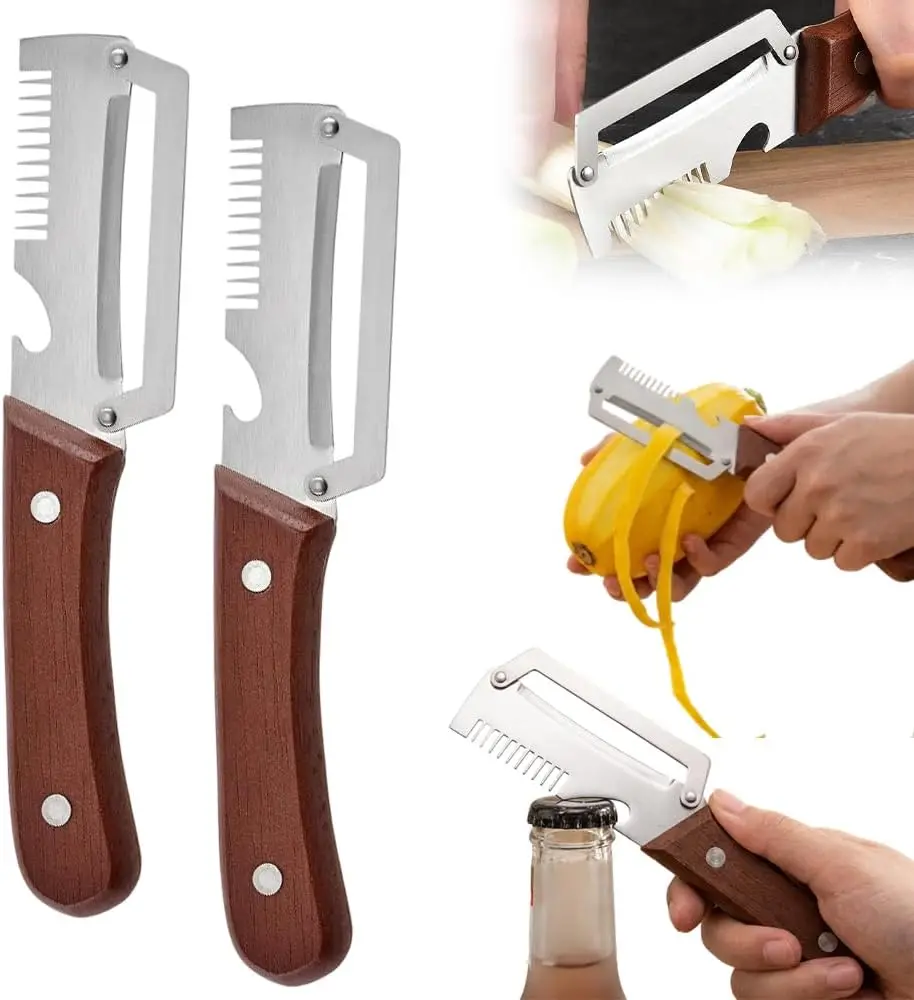 3-in-1 Multifunctional Vegetable Peeler, Stainless Steel Peeler, Julienne Cutter & Bottle Opener, Ergonomic Potato Peeler for Ca