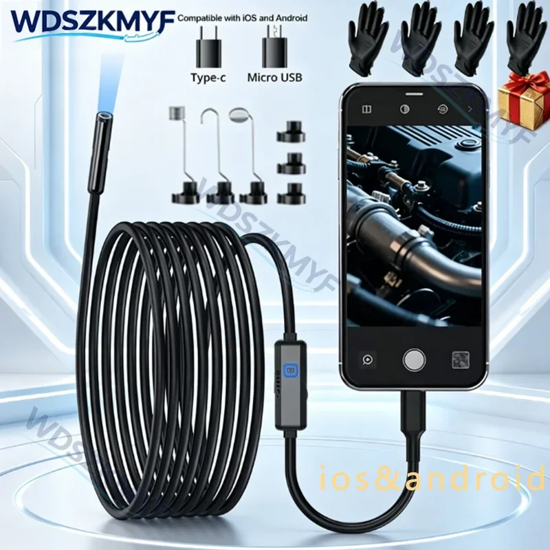 [GIFT]3IN1 Max 16.4ft HD Waterproof Endoscope Inspection Device Camera 8MM For IOS Android Smart Phone Type C Automotive Mobil