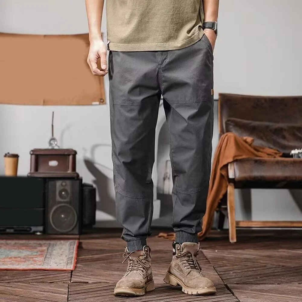 

Mens Solid Color Pants Slim Casual Pockets Trendy Overalls Sports Cuffed Pants