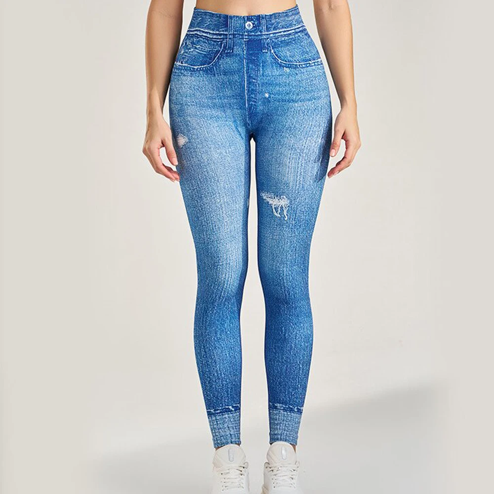 Mulheres falso jeans leggings ginásio calças de treino de fitness calças de yoga scrunch treinamento esportivo ao ar livre collants cintura alta roupas esportivas