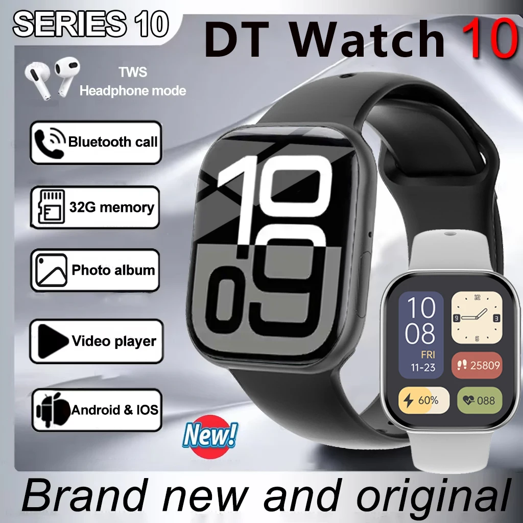 

Новые оригинальные умные часы серии Watch 10, 1,96 дюйма, HD-трекер, 16 ГБ, память, музыкальное видео, BT Call, TWS, гарнитура, умные часы для Android IOS