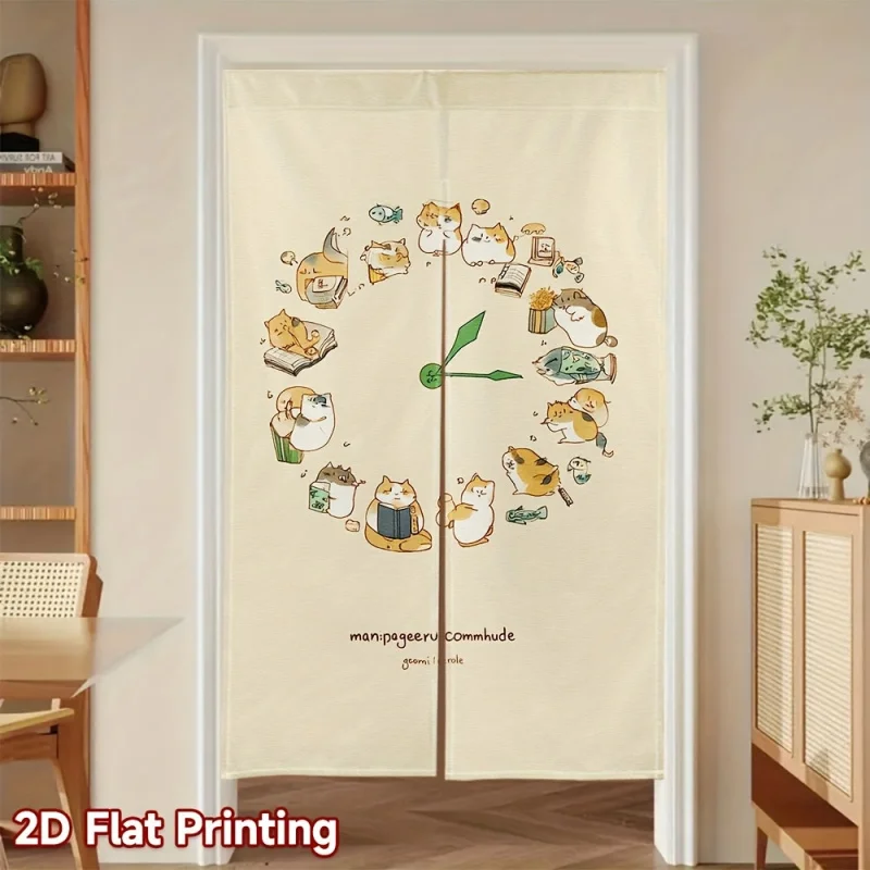 VIKAMA Creative Cat Clock Pattern Door Curtain Cartoon Charming Style Kitchen Dining Hallway Privacy Divider Door Curtain