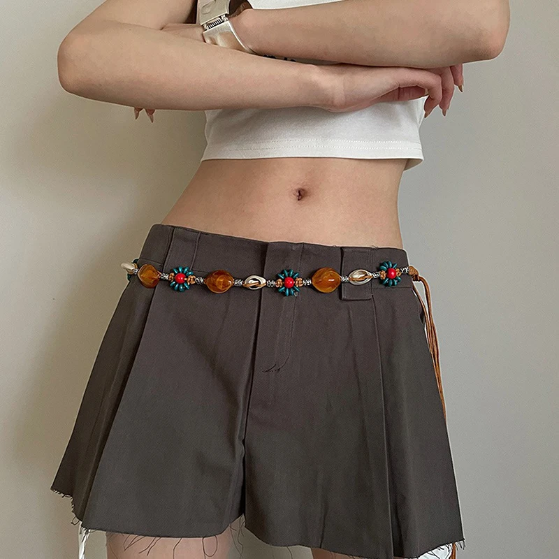 

Bohemian Style Woven Waist Rope Ethnic Style Beaded Women Belt Casual Vacation Style Waist Rope Clothing Accessories Gifts