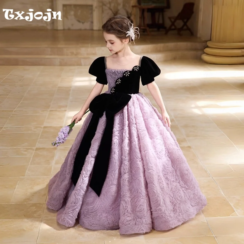 High-end Girl's Ball Gown Flower Girl Wedding Christmas Princess Dress Kid Vestido Piano Performance Birthday Party Dress 5-16Y
