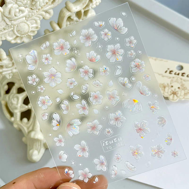 

5D цветок мультфильм наклейки для дизайна ногтей самоклеящиеся Diy милые 5d рельефы цветок кролик узор маникюр слайдер украшения наклейки