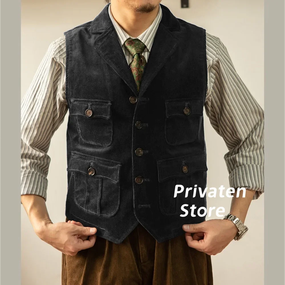 سترات للرجل الدعاوى محززة التلبيب سترة فساتين الحفلات سترة مع جيوب Steampunk رجل الرجال صدرية دعوى الذكور