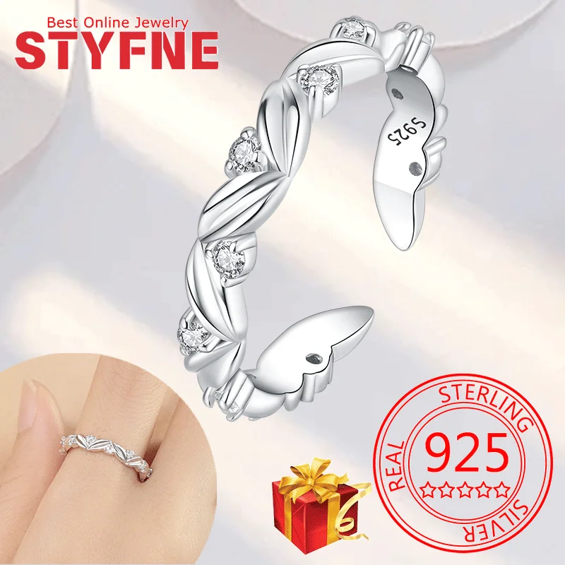 

Real 925 Sterling Silver Leaf flowers CZ Finger Rings Adjustable Ring For Women Wedding Jewelry Gifts with GIFT BOX