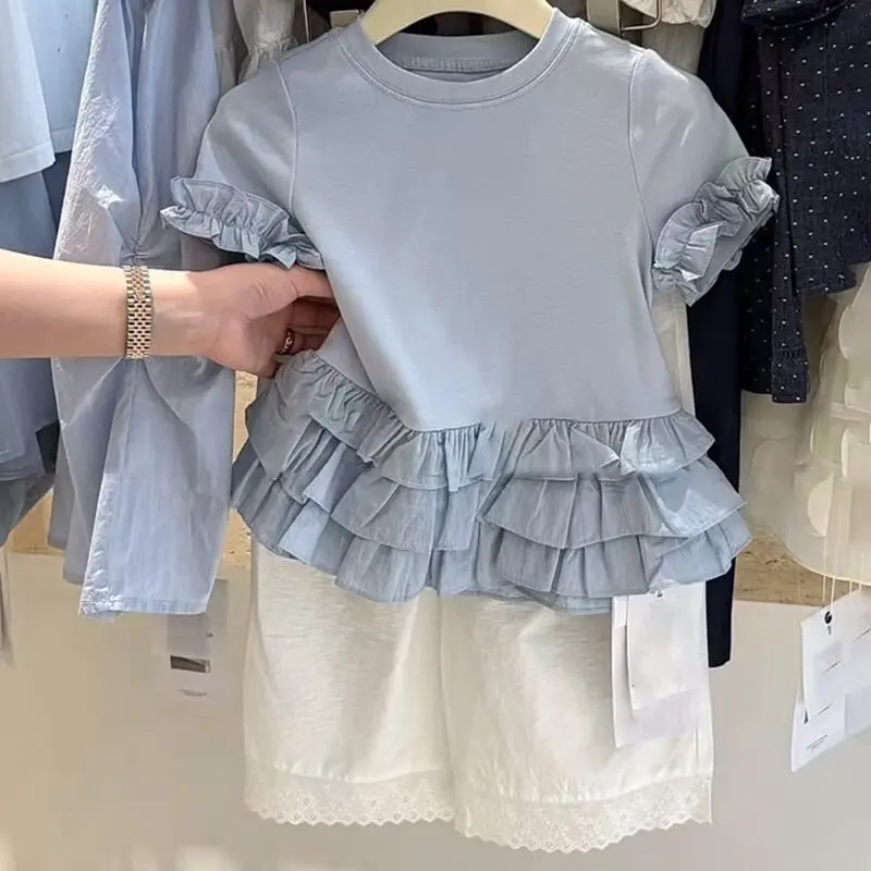 2026 Summer New Girls Unique and Pretty Niche Fashion Childrens Baby Summer Short Sleeve Top and Pants Set