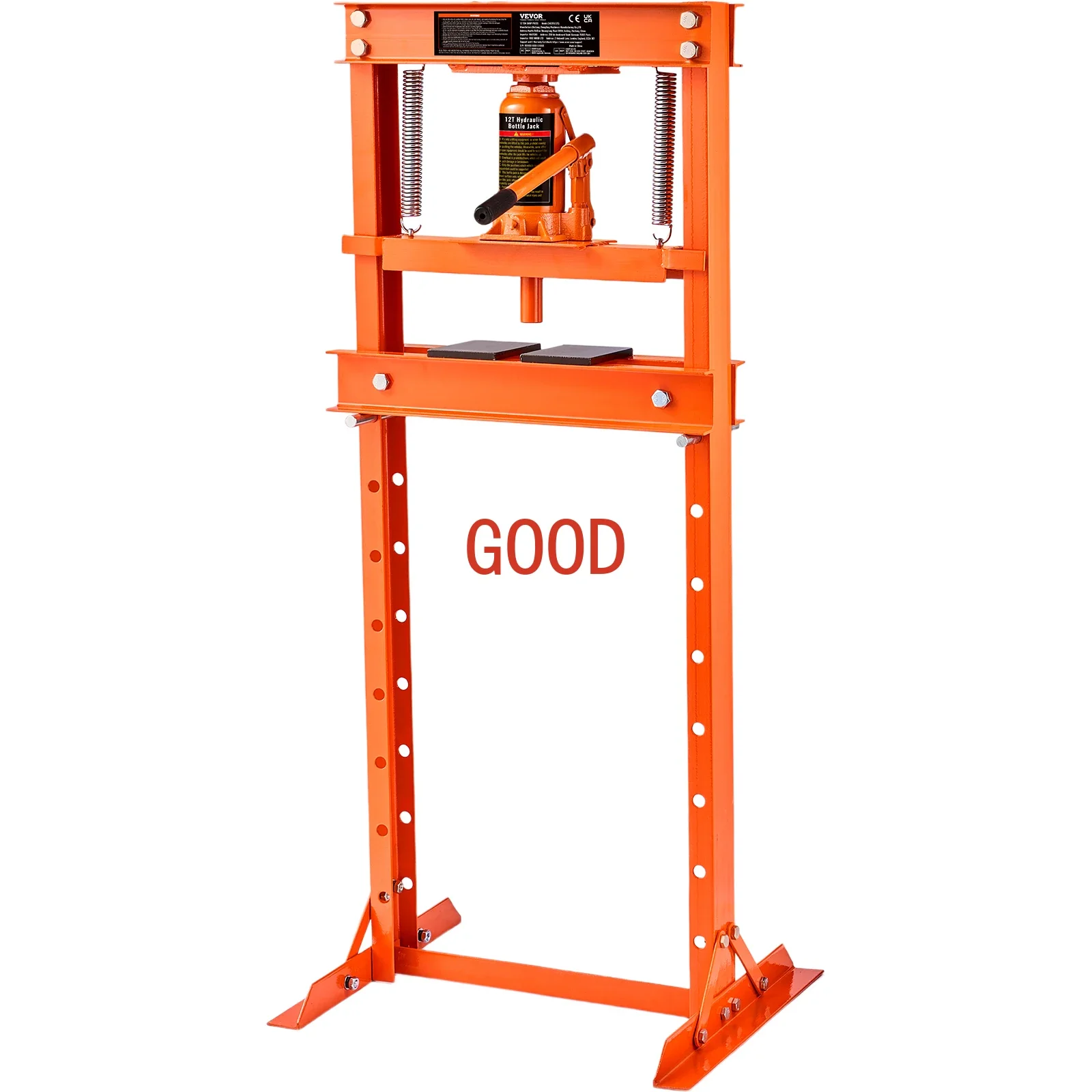 

6/12 Ton Hydraulic H-Frame Garage Floor Adjustable Shop Press with Plates 6T/12T Orange for Garages or Professional Shops