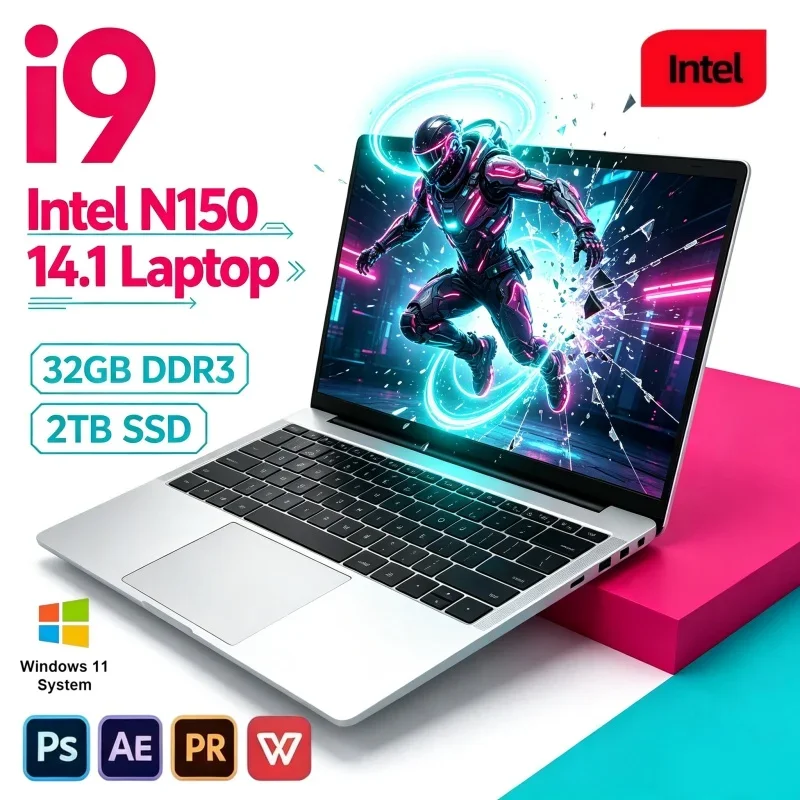 Best Seller 14.1 Inch Ultra Slim Notebook 2026 Intel N150 16/32GB 2TB SSD Win11 Portable Office Laptop
