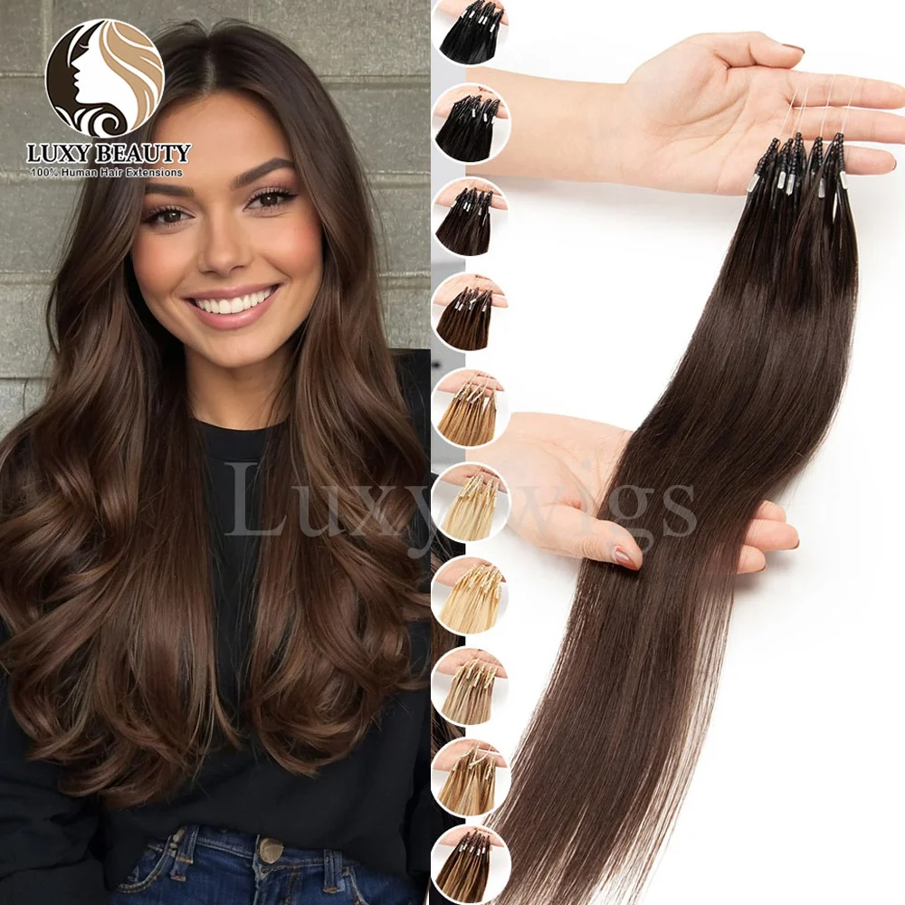

8D Micro Bead Hair Extensions Human Hair Silicon Beads Hair Extensions 12-20Inches Black Brown Blonde Microlink Hair Extensions