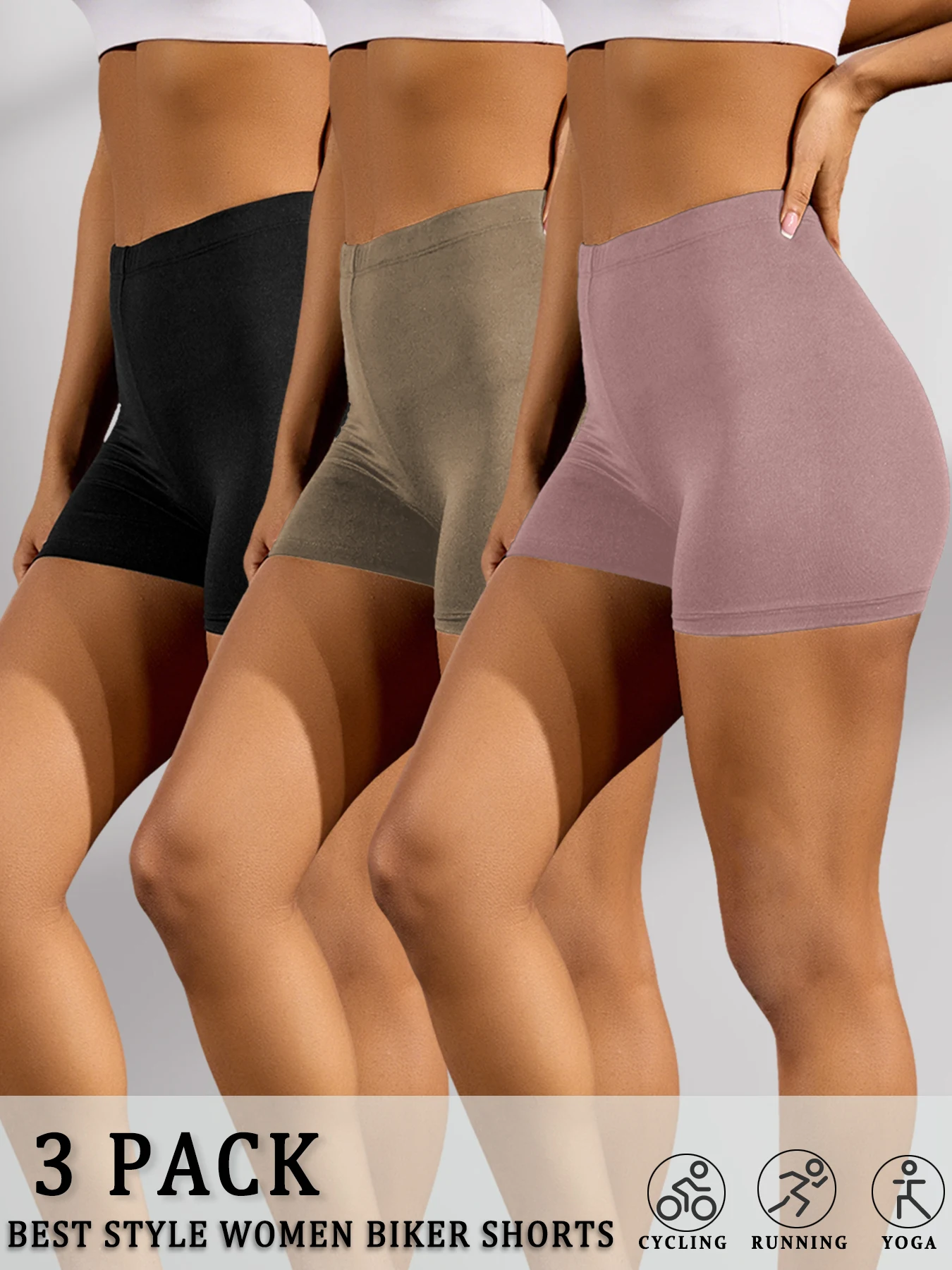 

3 Pack High Elasticity Sports Biker Shorts For Women Super Soft No See Yoga Running Push Up Gym Fitness Women's Activewear