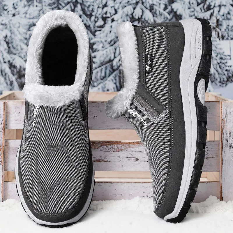 Winter Men's Shoes Velvet Warm Snow Shoes Winter Mens Slip on Loafers Outdoor Casual Cotton Shoe Fluffy Fur Shoes Zapatos Hombre